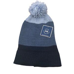 Winter Essentials Women's One Size Blue Stripes Knit Beanie Hat With Pom New
